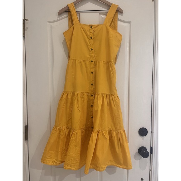 Who What Wear Dresses & Skirts - Who What Wear Dress Small Womens Yellow Maxi Button Down Tiered Shoulder Tie